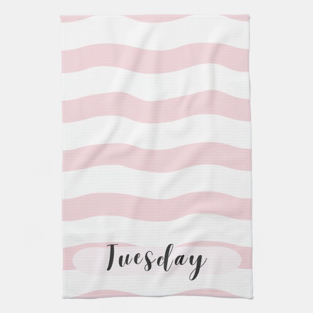 Tuesday Pink Wavy Stripes Kitchen Towel (Vertical)