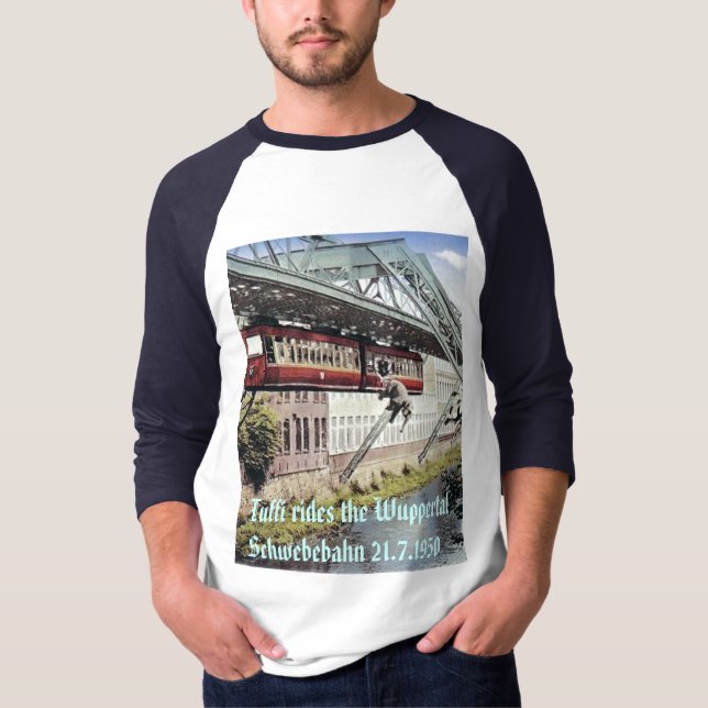 Tuffi rides the Wuppertal Schwebe... T-Shirt (Front)