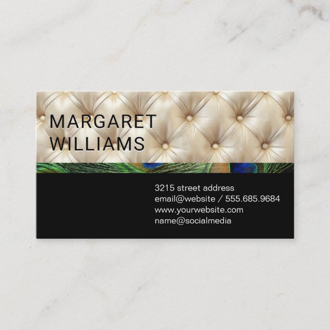 Tuft Silk Padding | Black | Peacock Pattern Business Card (Front)