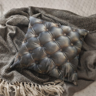 Tufted Black Faux Leather Pattern Throw Pillow