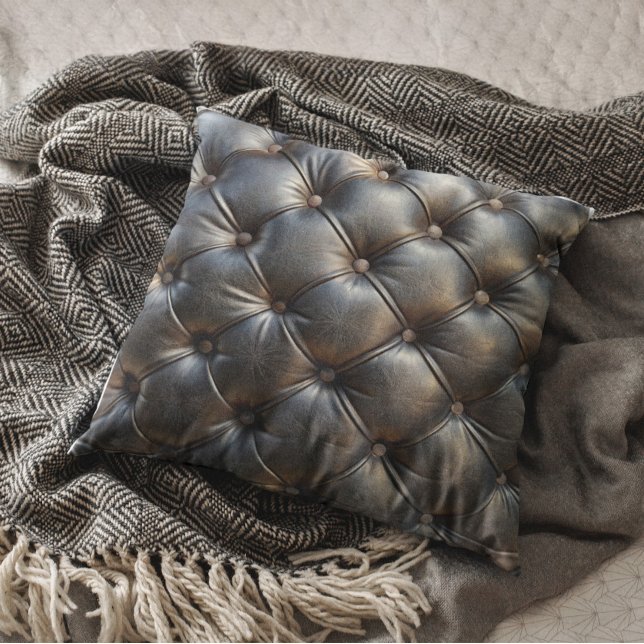 Tufted Black Faux Leather Pattern Throw Pillow (Creator Uploaded)