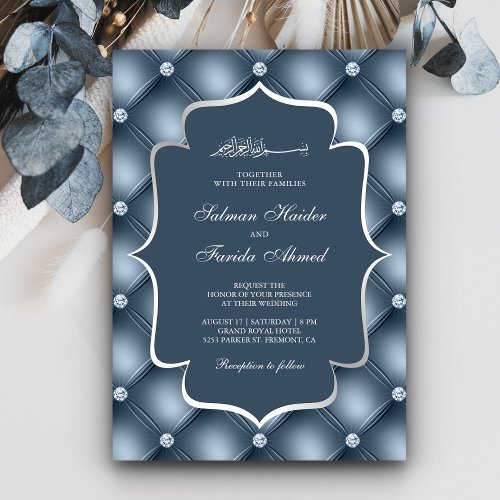 Tufted Diamonds Dusty Blue Muslim Wedding Invitation