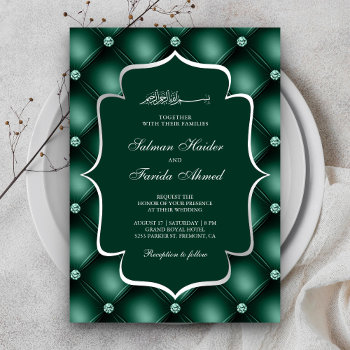 Tufted Diamonds Emerald Green Muslim Wedding Invitation by ShabzDesigns at Zazzle