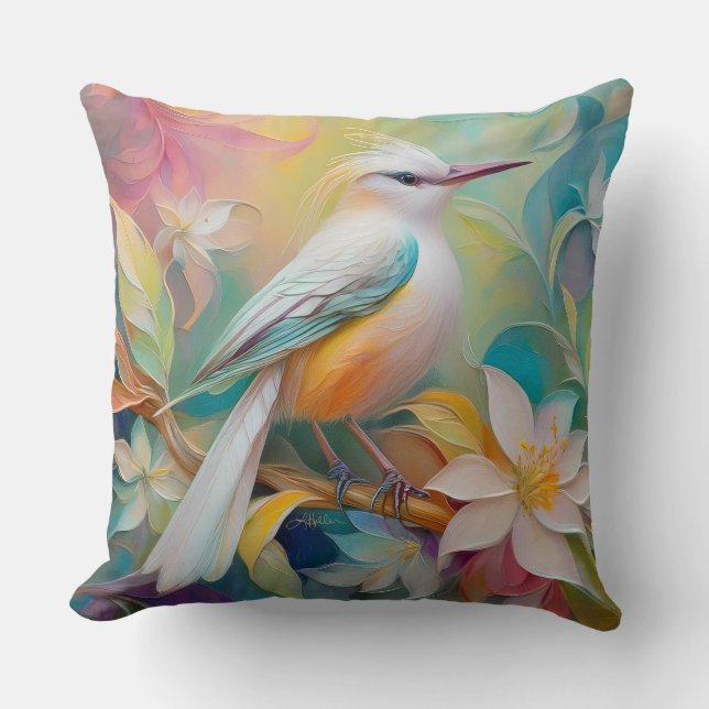 Tufted Golden Rumped Fantasy Bird Throw Pillow (Front)