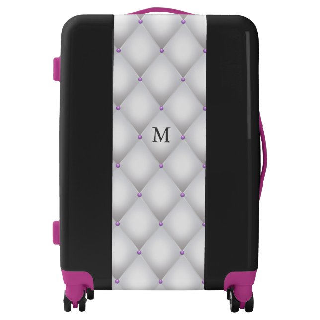 tufted hot pink gray monogram Luggage (Front)
