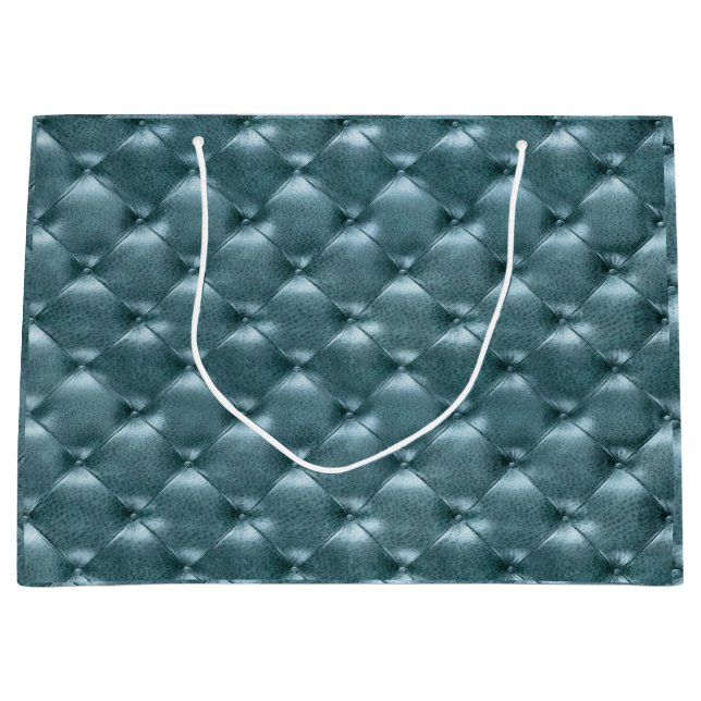 Tufted Leather Metallic Aquatic Blue Large Gift Bag (Front)