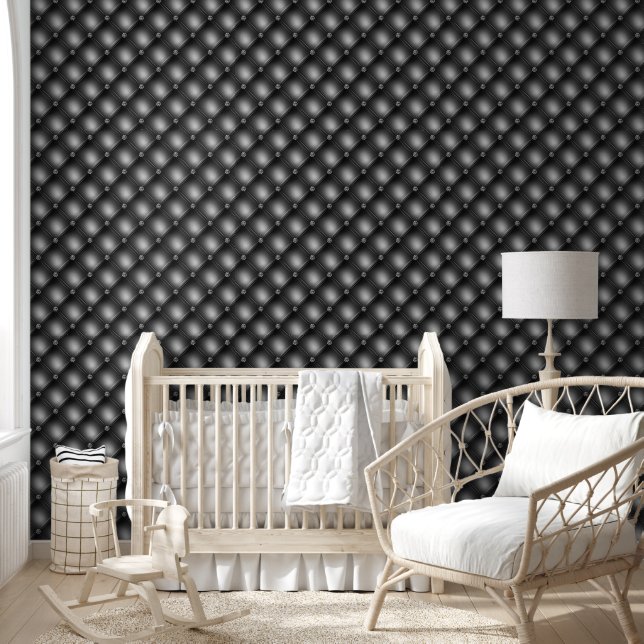 Tufted pattern midnight black geometric diagonal wallpaper  (Kids)