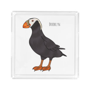 Tufted puffin bird cartoon illustration acrylic tray