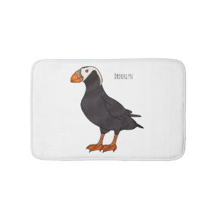 Tufted puffin bird cartoon illustration bath mat