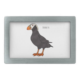 Tufted puffin bird cartoon illustration belt buckle