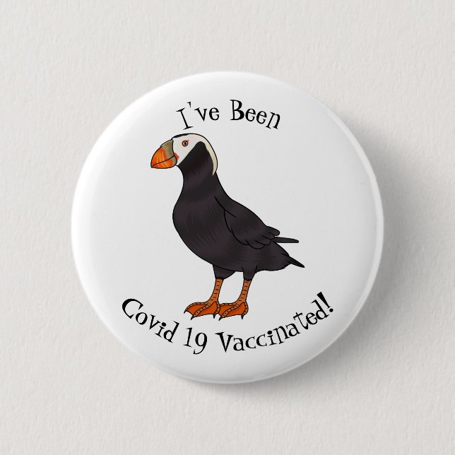 Tufted puffin bird cartoon illustration button (Front)