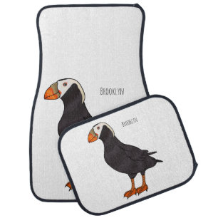 Tufted puffin bird cartoon illustration car floor mat