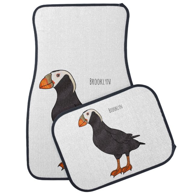 Tufted puffin bird cartoon illustration car floor mat (Set)