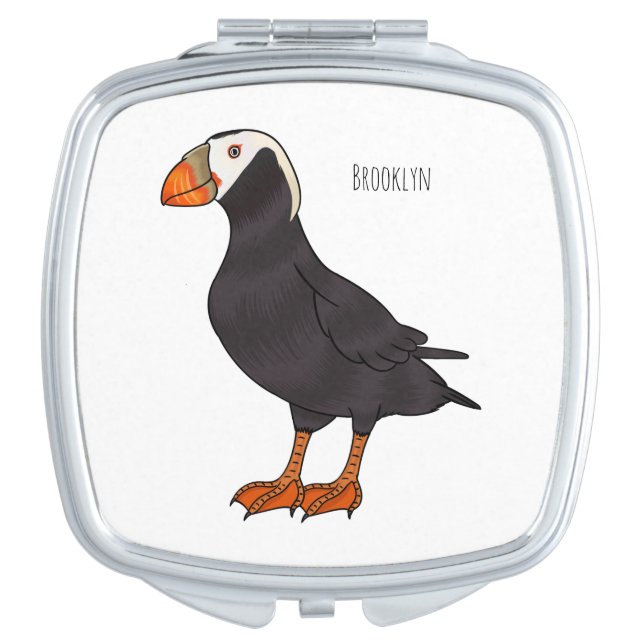 Tufted puffin bird cartoon illustration  compact mirror (Front)