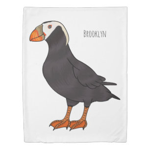 Tufted puffin bird cartoon illustration duvet cover
