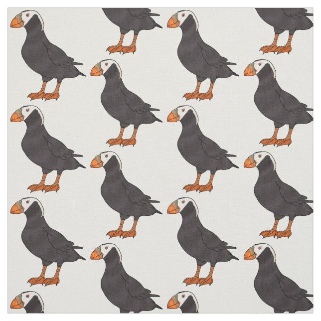 Tufted puffin bird cartoon illustration fabric (Swatch)
