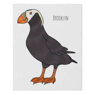 Tufted puffin bird cartoon illustration faux canvas print