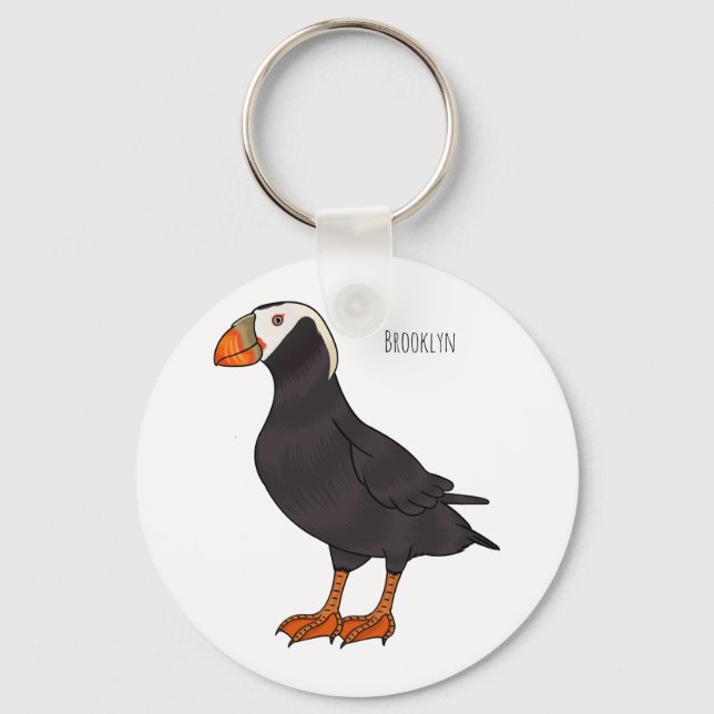 Tufted puffin bird cartoon illustration  keychain (Front)