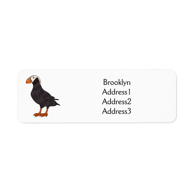 Tufted puffin bird cartoon illustration label (Front)