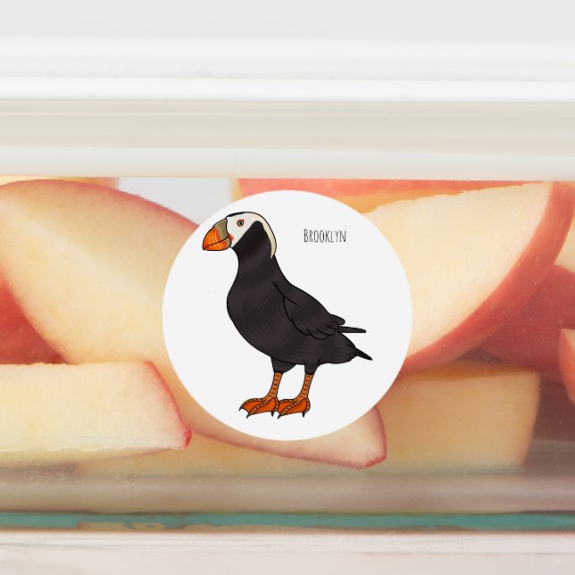 Tufted puffin bird cartoon illustration  labels (Affixed)