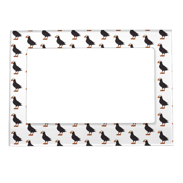 Tufted puffin bird cartoon illustration magnetic frame (Front)