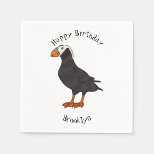 Tufted puffin bird cartoon illustration napkins