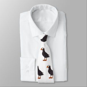 Tufted puffin bird cartoon illustration neck tie