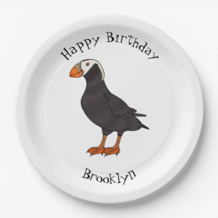 Tufted puffin bird cartoon illustration paper plates