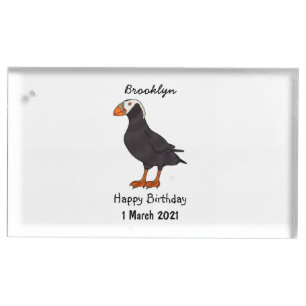Tufted puffin bird cartoon illustration place card holder