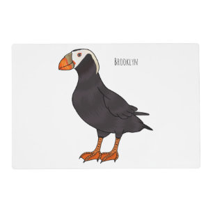 Tufted puffin bird cartoon illustration placemat