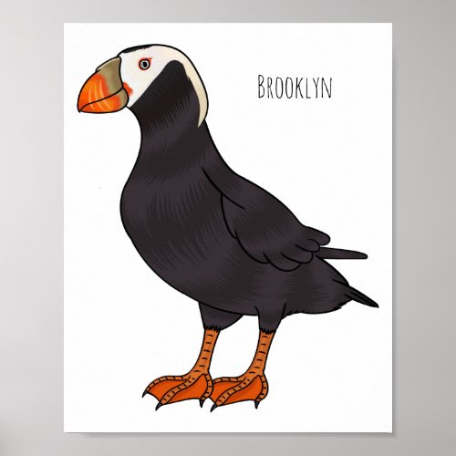 Tufted puffin bird cartoon illustration  poster