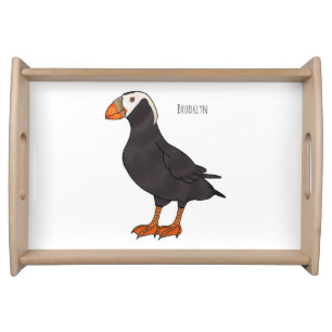 Tufted puffin bird cartoon illustration serving tray