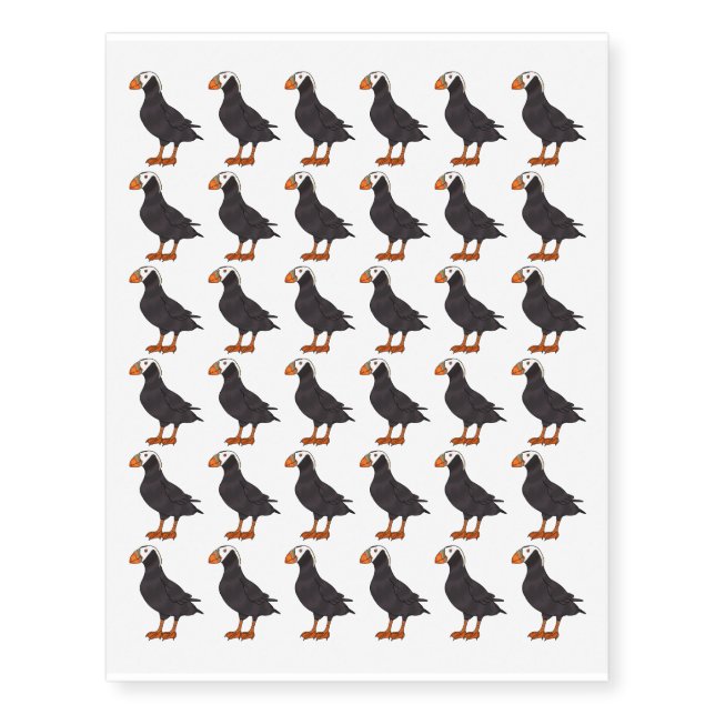 Tufted puffin bird cartoon illustration temporary tattoos (Front)
