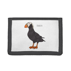 Tufted puffin bird cartoon illustration  tri-fold wallet