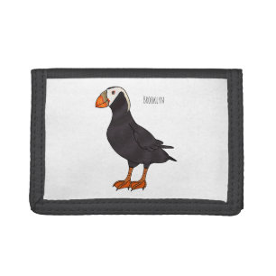 Tufted puffin bird cartoon illustration  tri-fold wallet