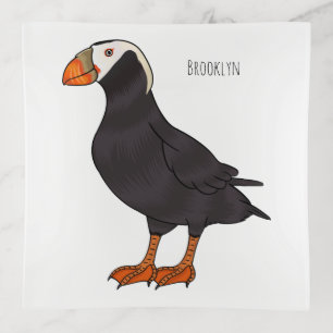 Tufted puffin bird cartoon illustration trinket tray