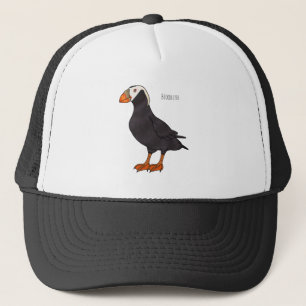 Tufted puffin bird cartoon illustration trucker hat