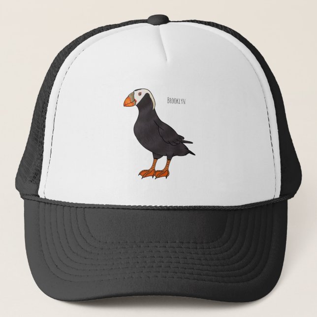 Tufted puffin bird cartoon illustration  trucker hat (Front)