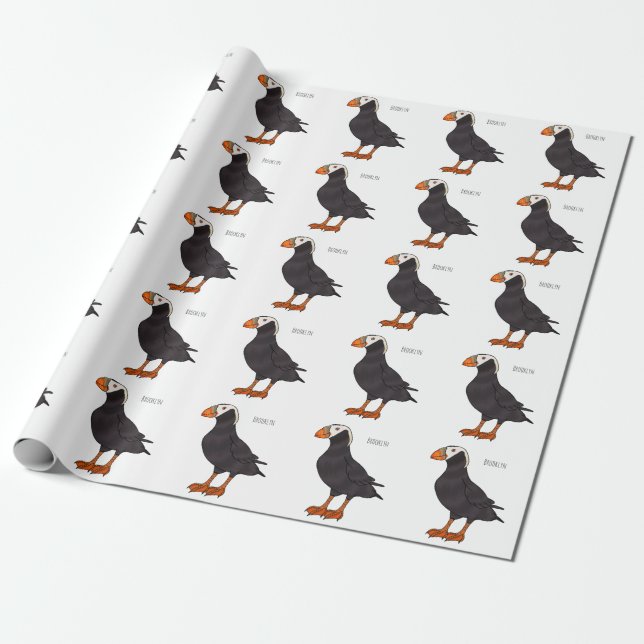 Tufted puffin bird cartoon illustration  wrapping paper (Unrolled)