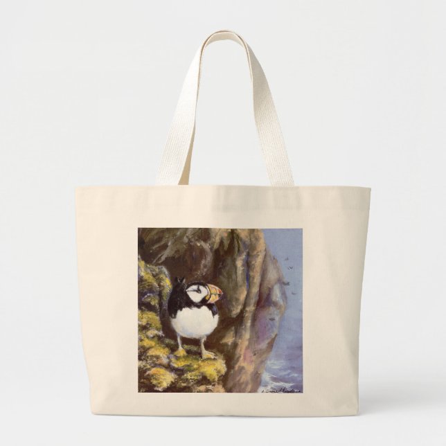 Tufted Puffin Cotton Hand Carry Bag (Front)