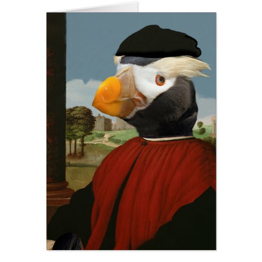 Tufted Puffin in Red - Renaissance Bird Cards (Front)