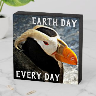 Tufted Puffin Seabird Photo Earth Day Wooden Box Sign