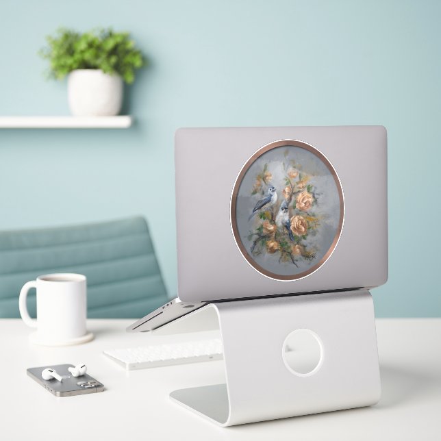 Tufted Titmice Sticker (Laptop On Desk)