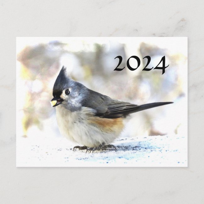 Tufted Titmouse 2024 Calendar on Back Postcard