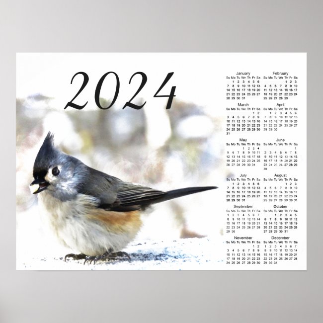 Tufted Titmouse Bird 2024 Animal Calendar Poster