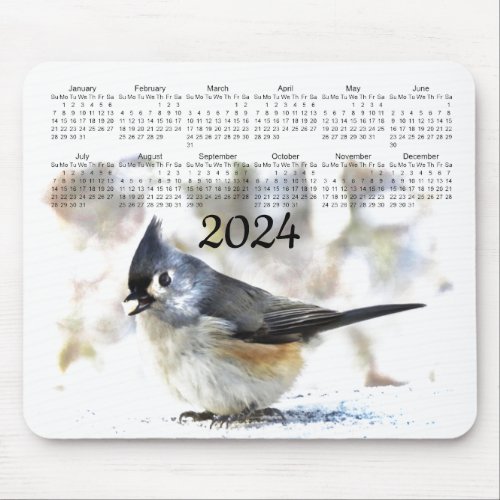 Tufted Titmouse Bird Animal  2024 Nature Calendar  Mouse Pad