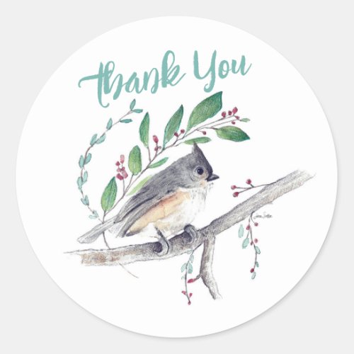 Tufted Titmouse Bird Art Classic Round Sticker