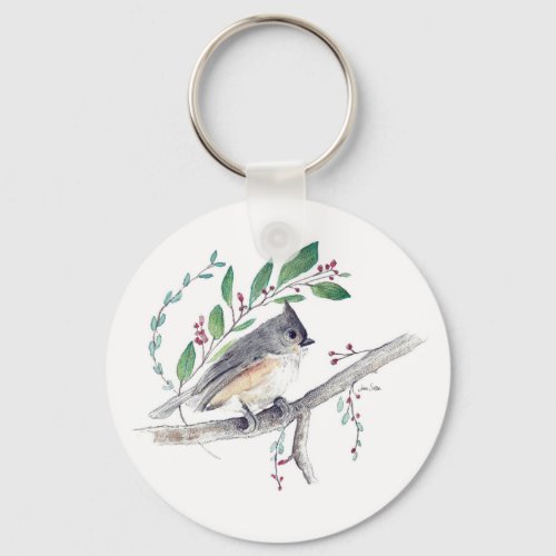 Tufted Titmouse Bird Art Keychain