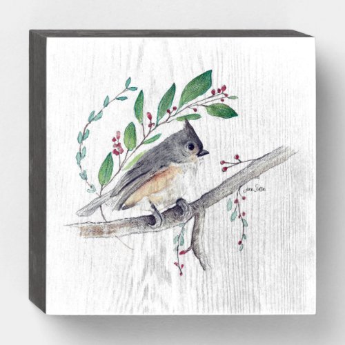 Tufted Titmouse Bird Art Wooden Box Sign