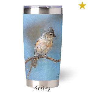 Tufted Titmouse Bird Painting Custom Initials Insulated Tumbler